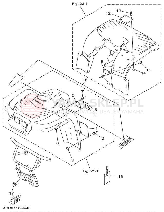 Schemat "naklejki" do Yamaha TIMBERWOLF 2WD YFB250FWL