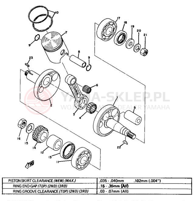 Schemat "Wał korbowy, tłok" do Yamaha GT80A/GTMXA