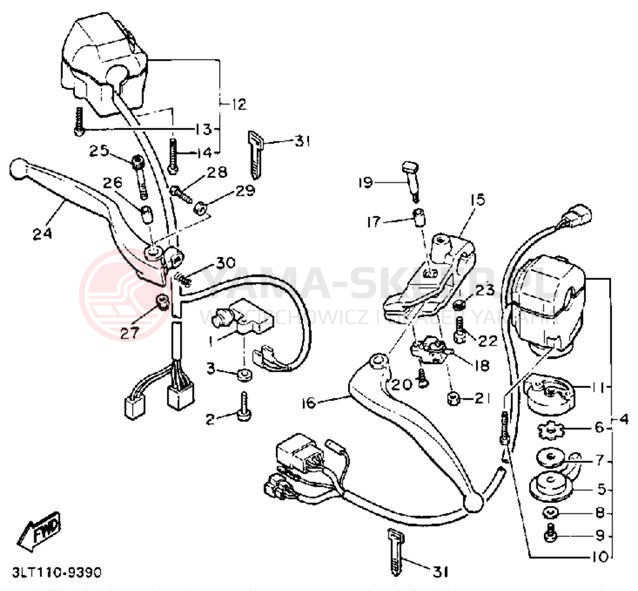 Schemat "Kierownica i osprzęt" do Yamaha RADIAN YX600A/YX600AC