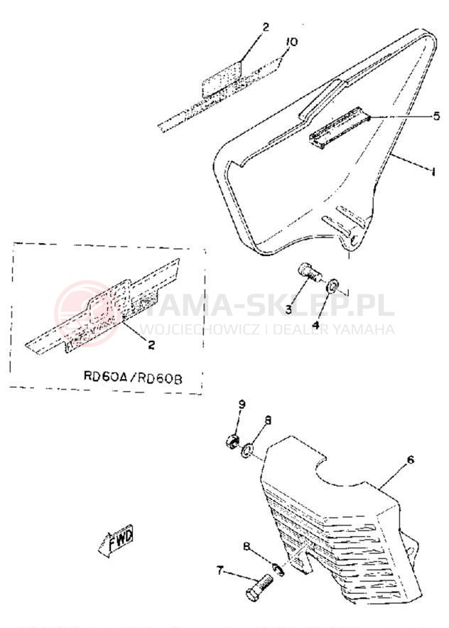 Schemat "Pokrywa boczna" do Yamaha RD60B