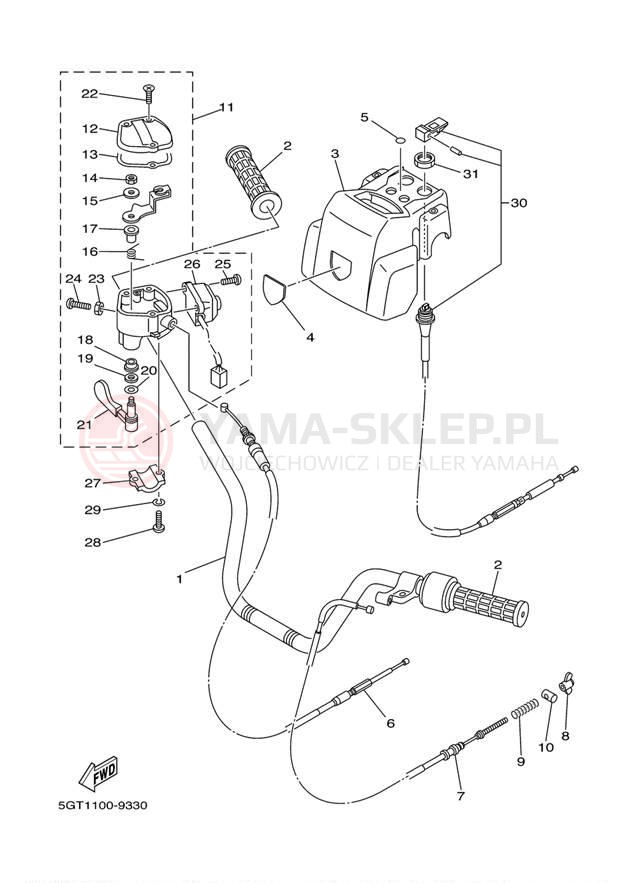 Schemat "Kierownica i osprzęt" do Yamaha GRIZZLY YFM600FM/YFM600FMC