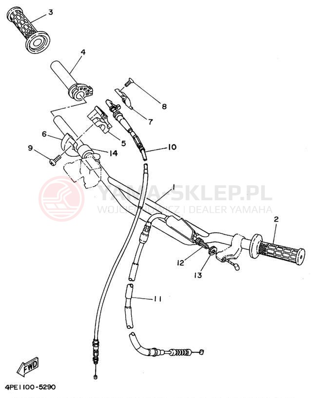 Schemat "Kierownica i osprzęt" do Yamaha YZ125 YZ125G1