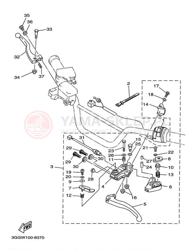 Schemat "Kierownica i osprzęt" do Yamaha BANSHEE YFZ350K