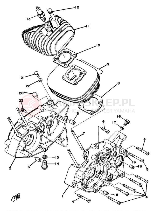 Schemat "cylinder, obudowa silnika" do Yamaha YZ80F