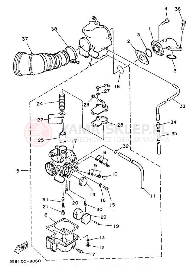 Schemat "Filtr powietrza" do Yamaha CHAMP YFM100A