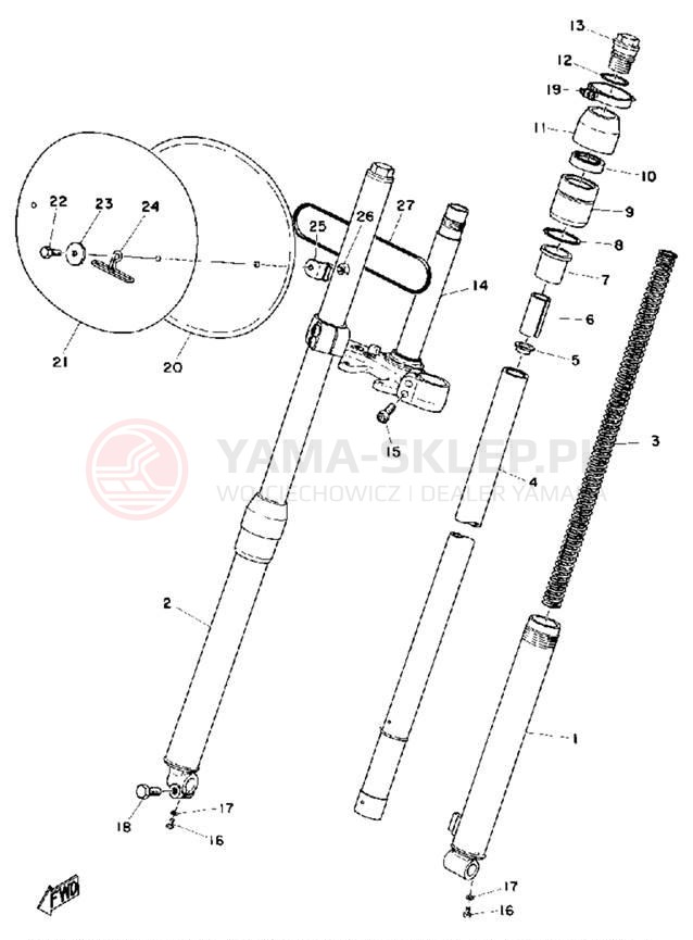 Schemat "Amortyzatory przód" do Yamaha MX100A