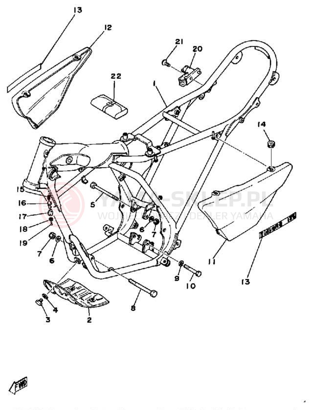 Schemat "pokrywa boczna ramy" do Yamaha DT125E