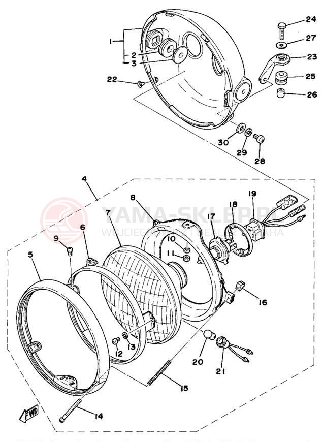 Schemat "Lampa przód" do Yamaha XS750E