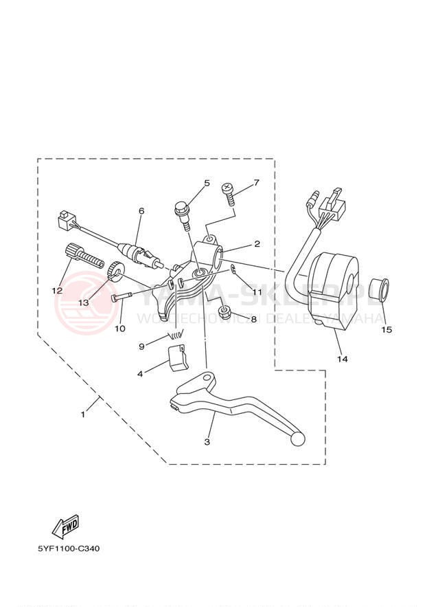 Schemat "Kierownica i osprzęt" do Yamaha RAPTOR 50 YFM50RV