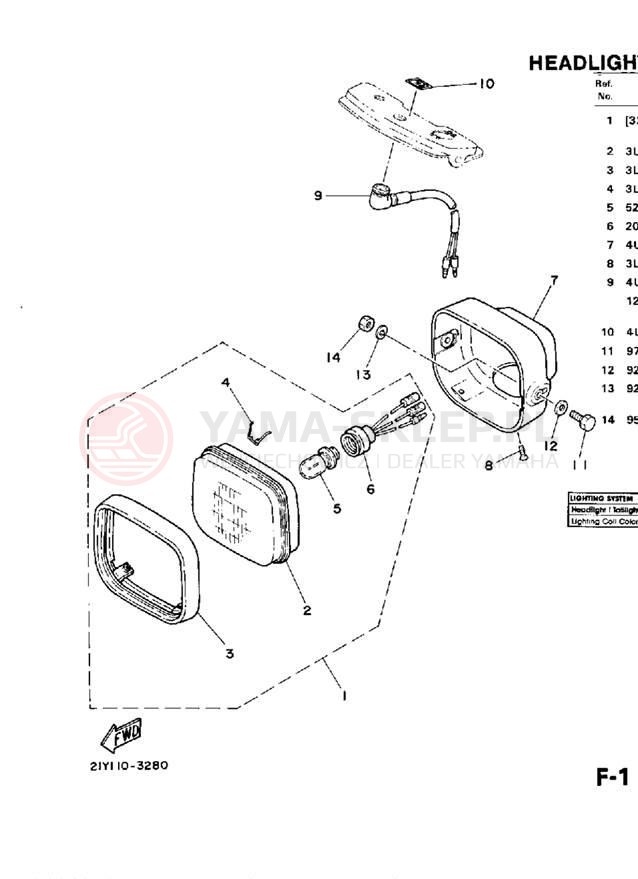 Schemat "Lampa przód" do Yamaha YT125N