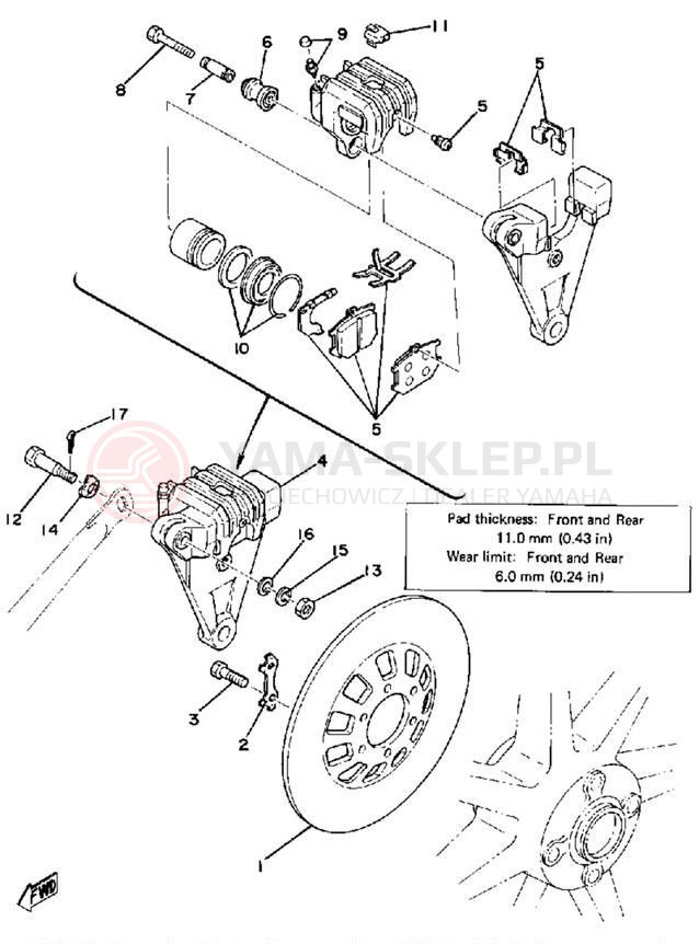 Schemat "Tarcza hamulcowa tył - zacisk hamulc." do Yamaha XS500 XS500E