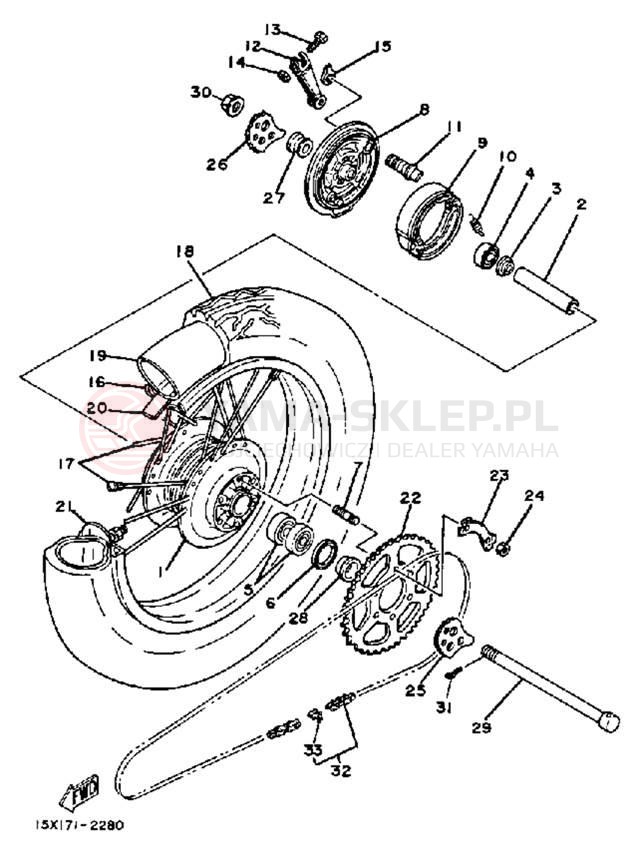 Schemat "Koło tył" do Yamaha XT200J