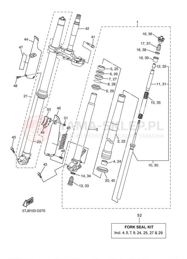 Schemat "Amortyzatory przód" do Yamaha WR250F WR250FT