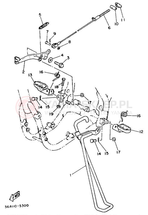 Schemat "Stopka postojowa i podnóżki" do Yamaha YZ490N