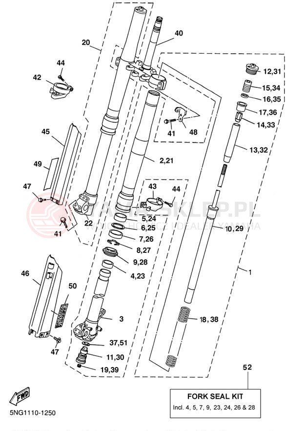 Schemat "Amortyzatory przód" do Yamaha WR426F WR426FN