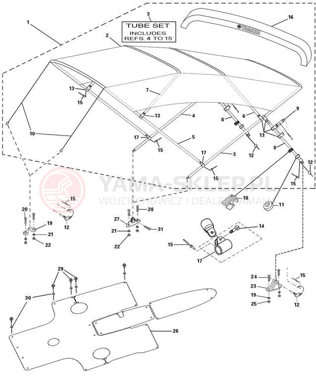 Schemat "Bimini top" do Yamaha AR230 HO SRT1100BE