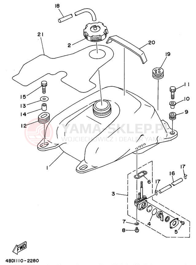 Schemat "zbiornik paliwa" do Yamaha TIMBERWOLF 4WD YFB250FWF