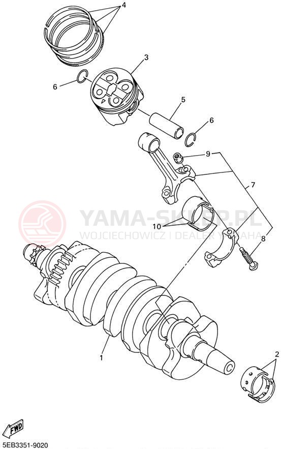 Schemat "Wał korbowy, tłok" do Yamaha YZFR6 YZFR6NC/YZFR6N