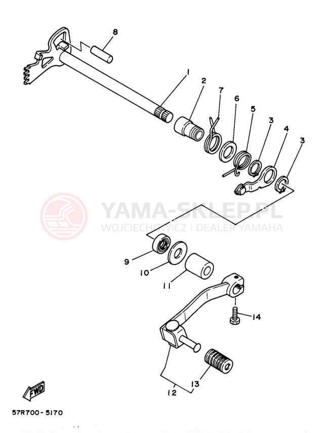 Schemat "Dźwignia zmiany biegów, wałek" do Yamaha XT350J/XT350JC