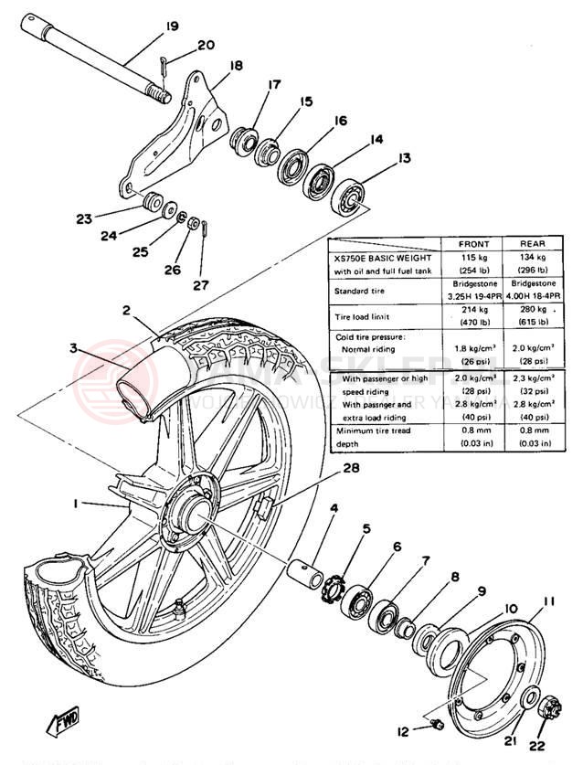 Schemat "Koło tył" do Yamaha XS750E
