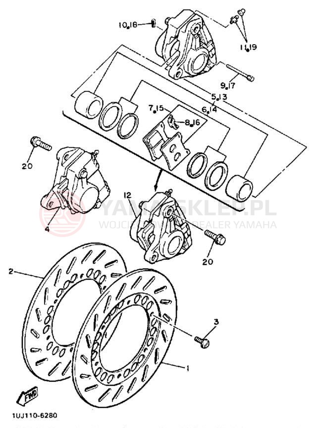 Schemat "Zacisk hamulcowy + tarcza przód" do Yamaha RADIAN YX600S/YX600SC