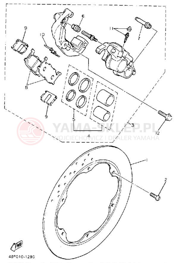 Schemat "Zacisk hamulcowy + tarcza przód" do Yamaha SECA II XJ600SE/XJ600SEC