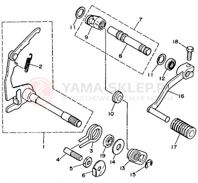 Schemat "Dźwignia zmiany biegów, wałek" do Yamaha RT100F