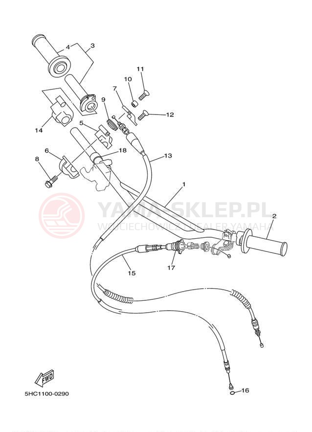 Schemat "Kierownica i osprzęt" do Yamaha YZ250 YZ250M1