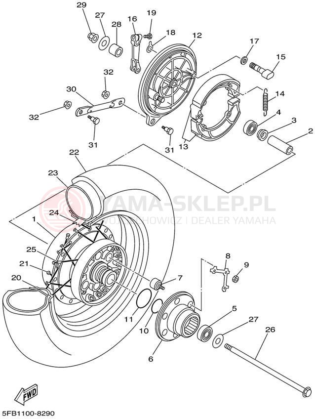 Schemat "Koło tył" do Yamaha V-STAR CUSTOM XVS650NC/XVS650N