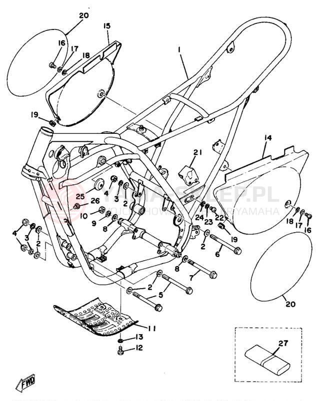 Schemat "pokrywa boczna ramy" do Yamaha MX250B