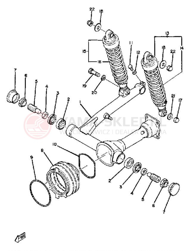 Schemat "wahacz, zawieszenie tył" do Yamaha XS850G