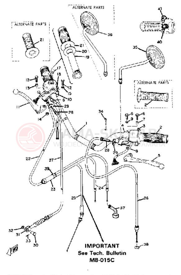 Schemat "Kierownica i osprzęt" do Yamaha RD250B