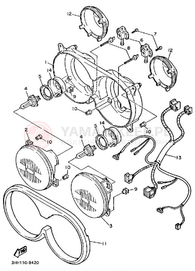 Schemat "Lampa przód" do Yamaha FZR600AC