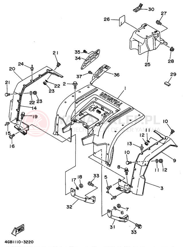 Schemat "Tylny błotnik" do Yamaha KODIAK 4WD YFM400FWF_