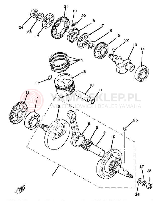 Schemat "Wał korbowy, tłok" do Yamaha TT250G
