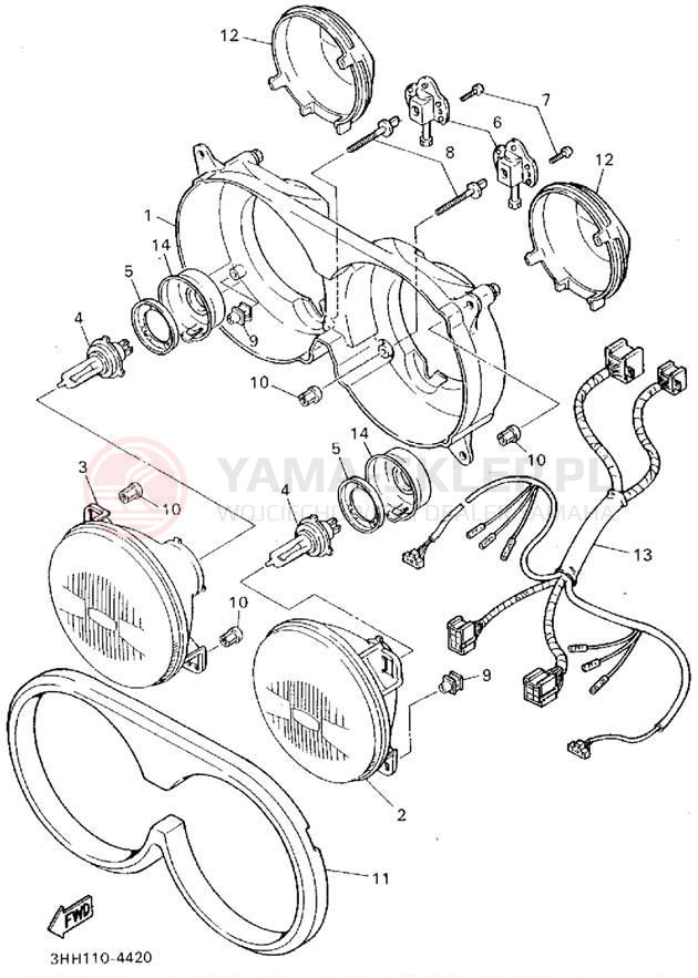 Schemat "Lampa przód" do Yamaha FZR600RFC