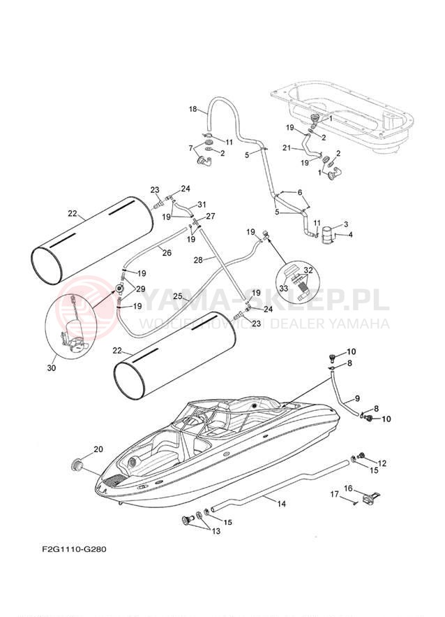 Schemat "DECK DRAIN FITTINGS" do Yamaha 212 X FAT1100AH/FAT1100BH