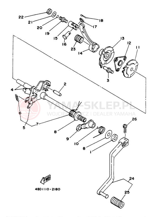 Schemat "Dźwignia zmiany biegów, wałek" do Yamaha TIMBERWOLF 2WD YFB250E