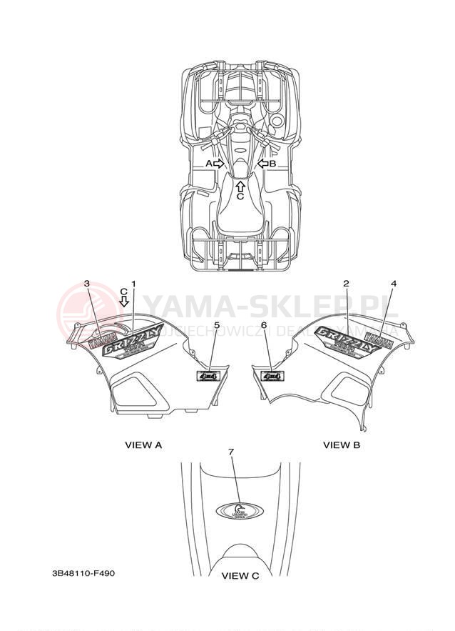 Schemat "naklejki" do Yamaha GRIZZLY 700 DUCKS YFM7FGPDUW