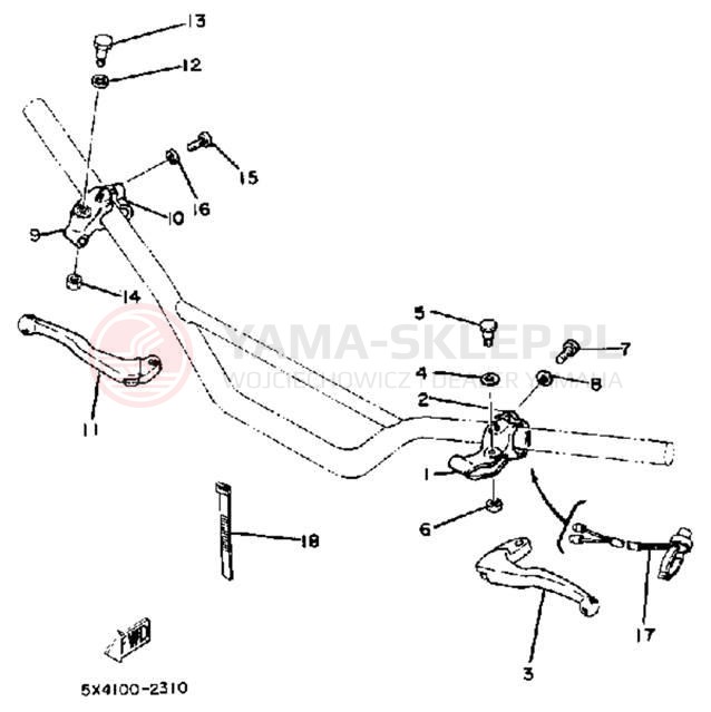 Schemat "Kierownica i osprzęt" do Yamaha YZ100K