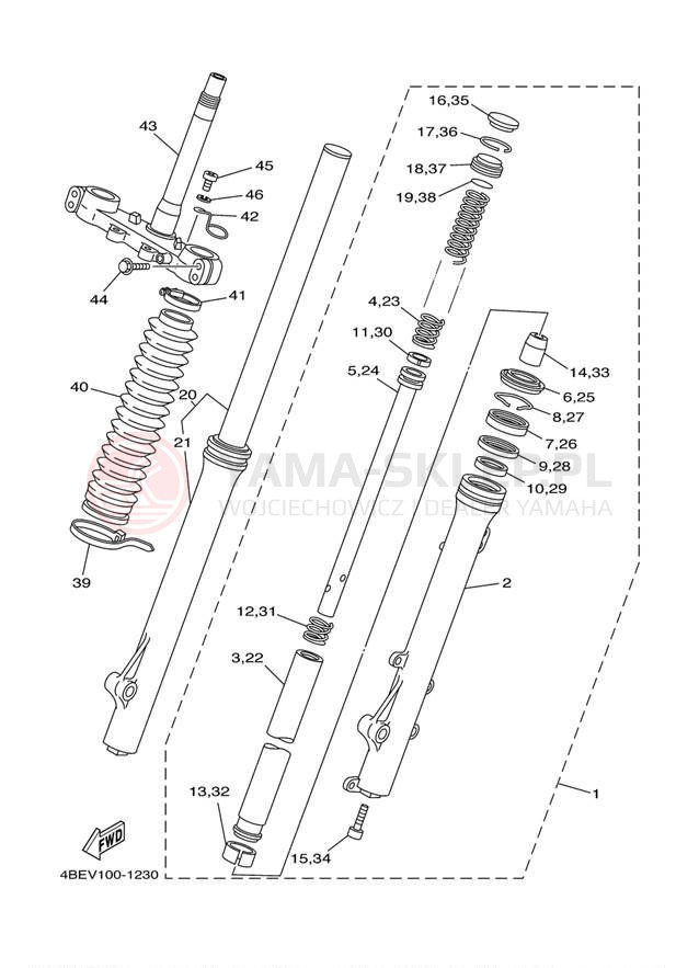 Schemat "Amortyzatory przód" do Yamaha XT225 XT225RC/XT225R