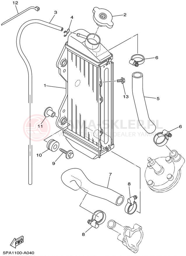 Schemat "Układ chlodzenia" do Yamaha YZ85 YZ85P