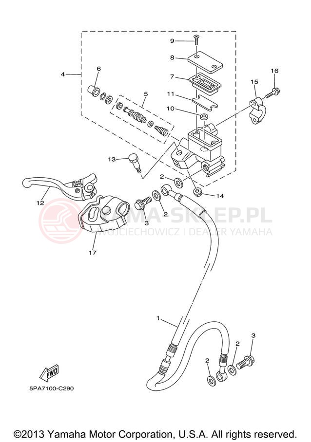 Schemat "Pompa hamulcowa przednia" do Yamaha YZ85 YZ85X