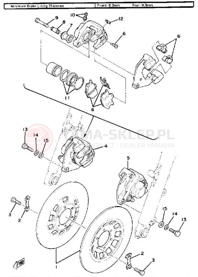 Schemat "Zacisk hamulcowy + tarcza przód" do Yamaha XS750F