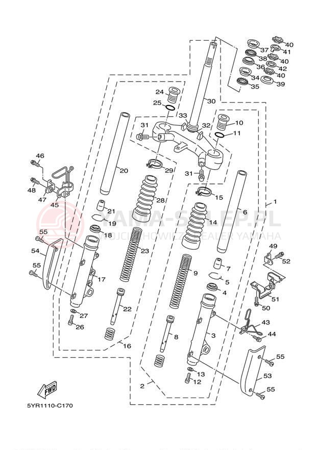 Schemat "Amortyzatory przód" do Yamaha VINO 125 YJ125W