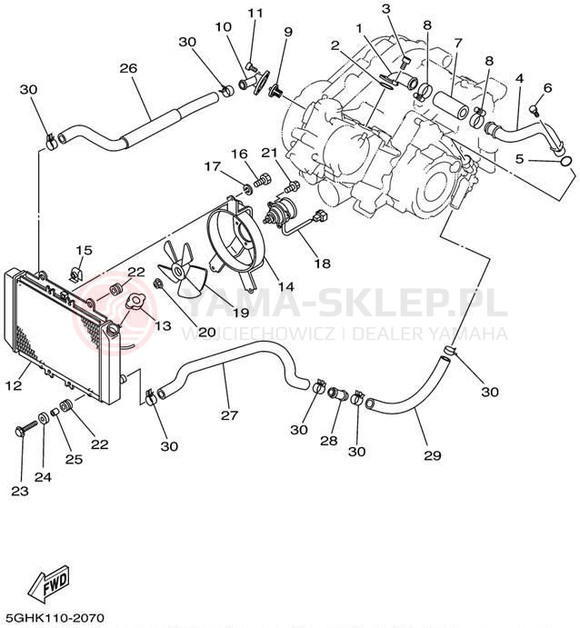 Schemat "Układ chlodzenia" do Yamaha KODIAK 4WD YFM400FAP