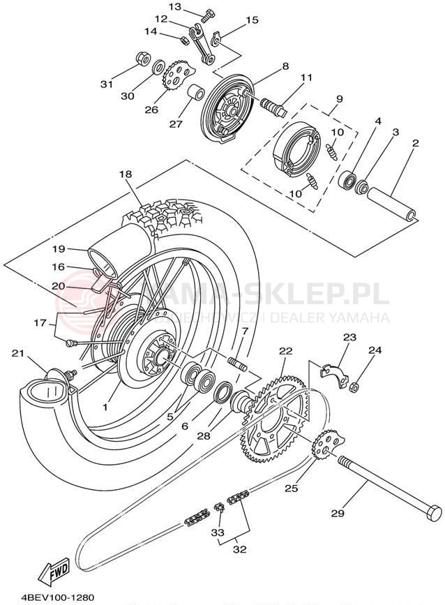 Schemat "Koło tył" do Yamaha XT225 XT225P/XT225PC