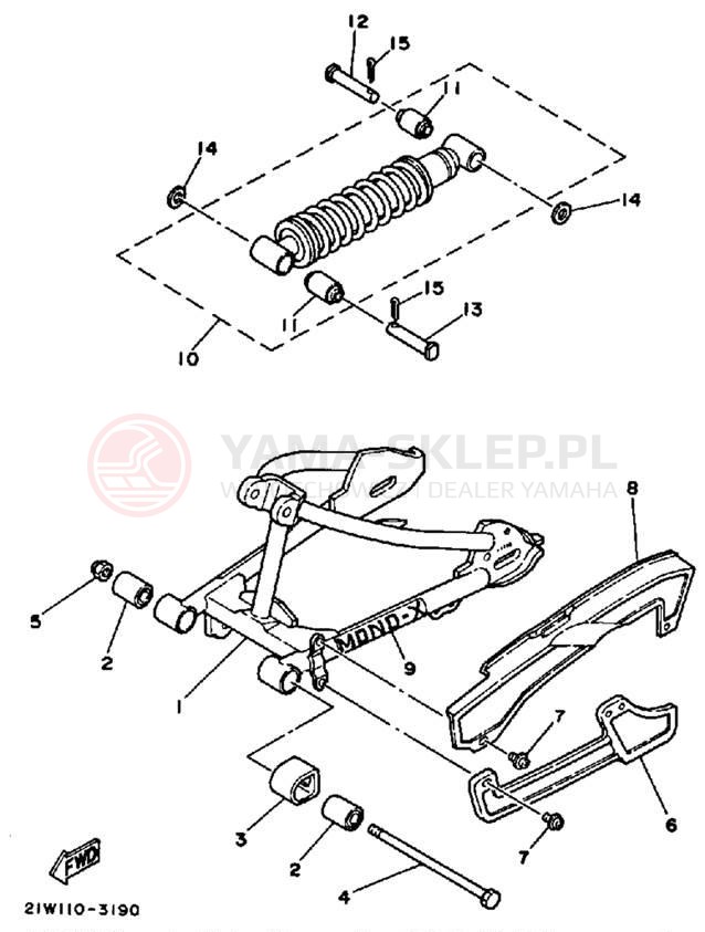 Schemat "wahacz, zawieszenie tył" do Yamaha Y-ZINGER PW80K