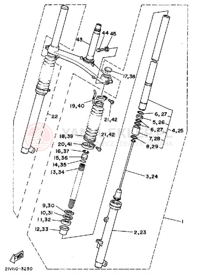 Schemat "Amortyzatory przód" do Yamaha YTM200L YTM200K
