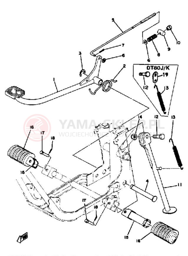 Schemat "Stopka postojowa i podnóżki" do Yamaha DT80H